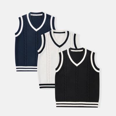 Kids' Wool Knitted Vest School Uniform - College Style Sleeveless Cardigan for Boys & Girls