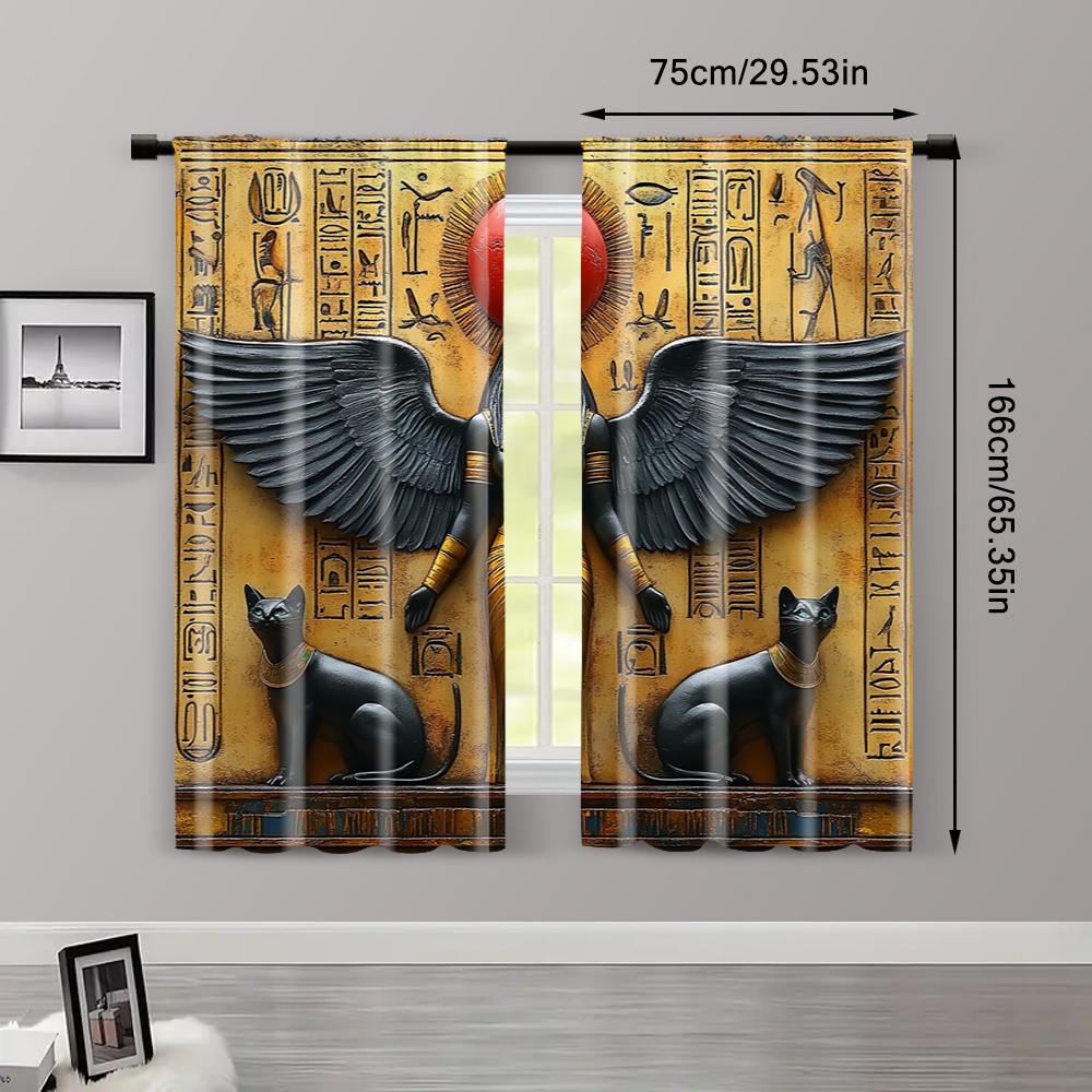 2pcs, Window Curtain 2D print The Egyptian goddess Isis and the Sphynx cat Polyester Woven (without rod) Outdoor Decorations