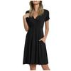 Women's Ladies Summer Casual Loose Color V-Neck Short Sleeve Dress