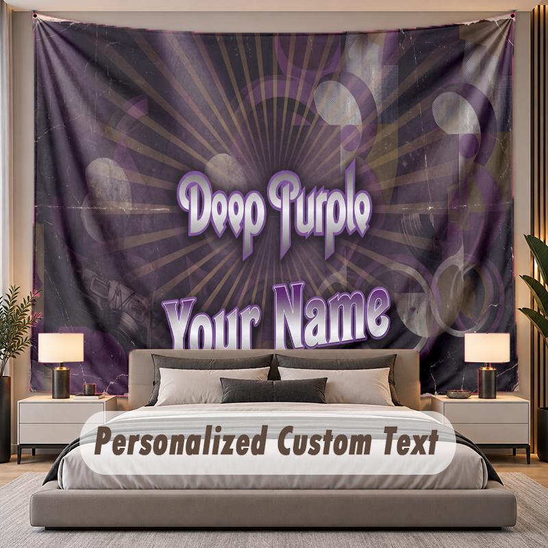 Custom Name Text Tapestry Deep Purple Personalized Polyester Wall Tapestry For Bedroom And Room