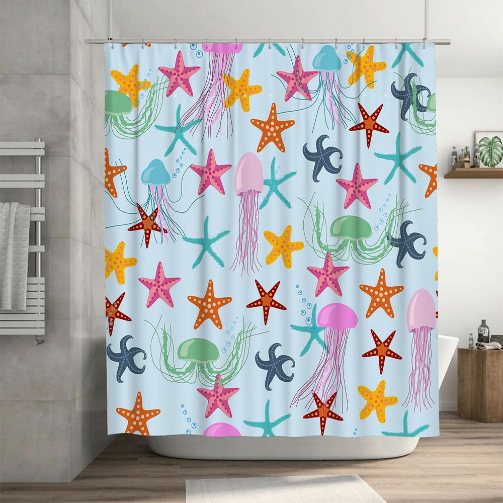 Colorful Jellyfish Starfish Shower Curtain Waterproof Home Decor For Bathroom Available In Multiple Sizes Perfect Gift Idea