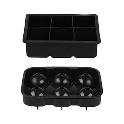 2pcs 6 Grid Ice Cube Molds Silicone Sphere Ice Ball Maker Mold with Funnel Square Ice Cube Tray