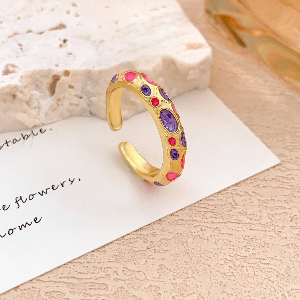 Ring ins fashion color drip opening adjustable ring Maillard style enamel color retro fashion ring