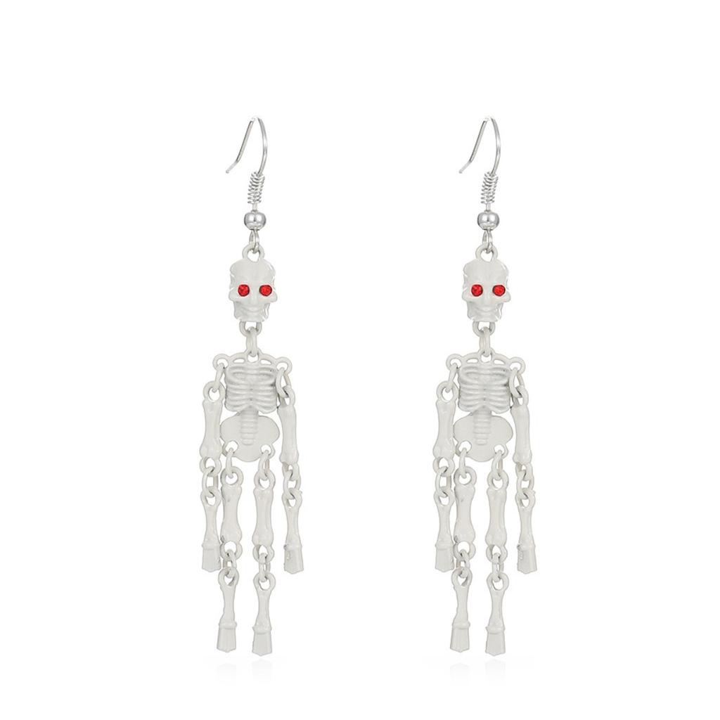 Ganzkörper Skelett Rotes Auge Hängende Ohrringe Gothic Halloween Thema Lange Quaste Ohrschmuck für Damen Party Street Punk Passender Schmuck