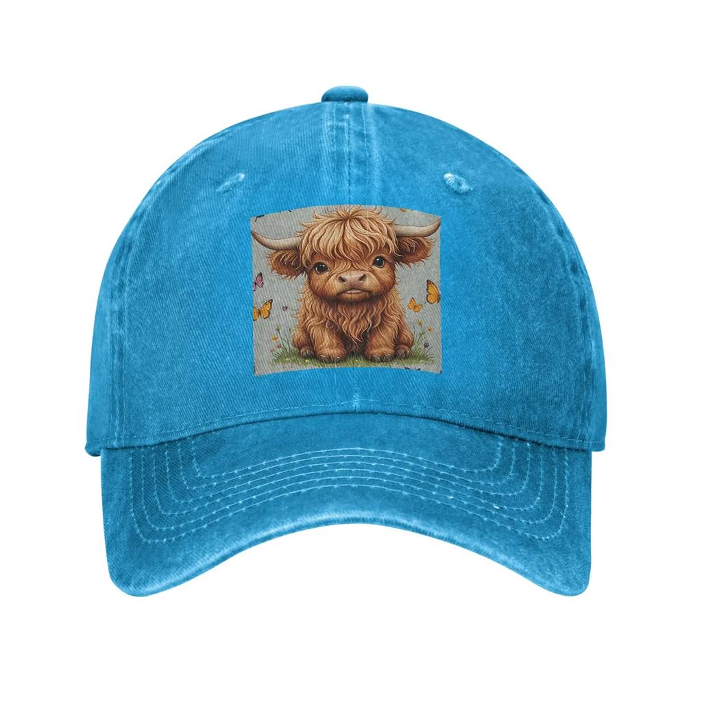 Highland Cow Cartoon Animal Denim Fabric Cap Casual Baseball Caps Adjustable Hat Summer Unisex Baseball Hats