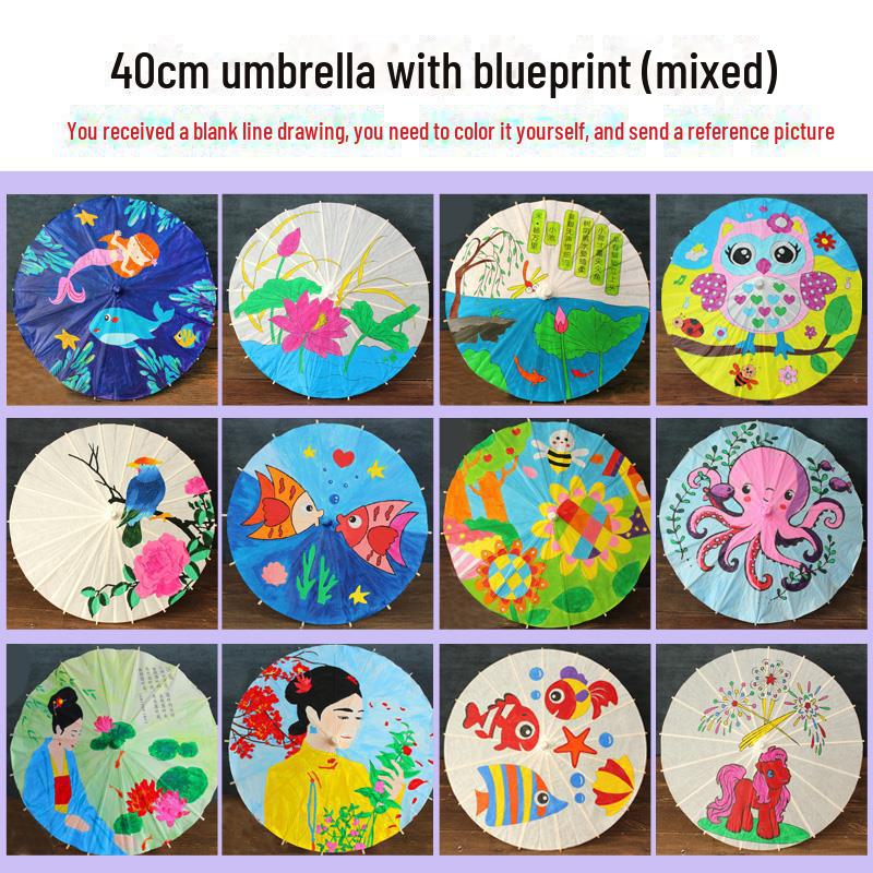 DIY Handbemaltes Weißes Ölpapier Schirm-Set für Kinder - Bastelprojekt im antiken Stil für den Kindergarten