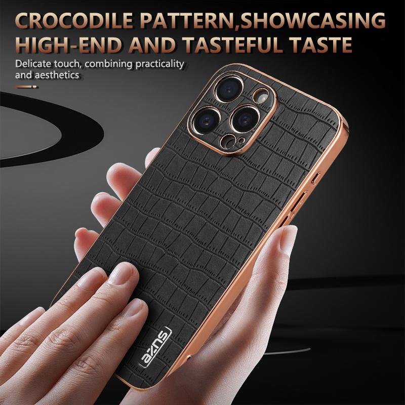 Fashion Crocodile Pattern Electroplating Design Leather Phone Case For iPhone 16 16E 15 14 13 12 11 Pro Max Plus Back Cover