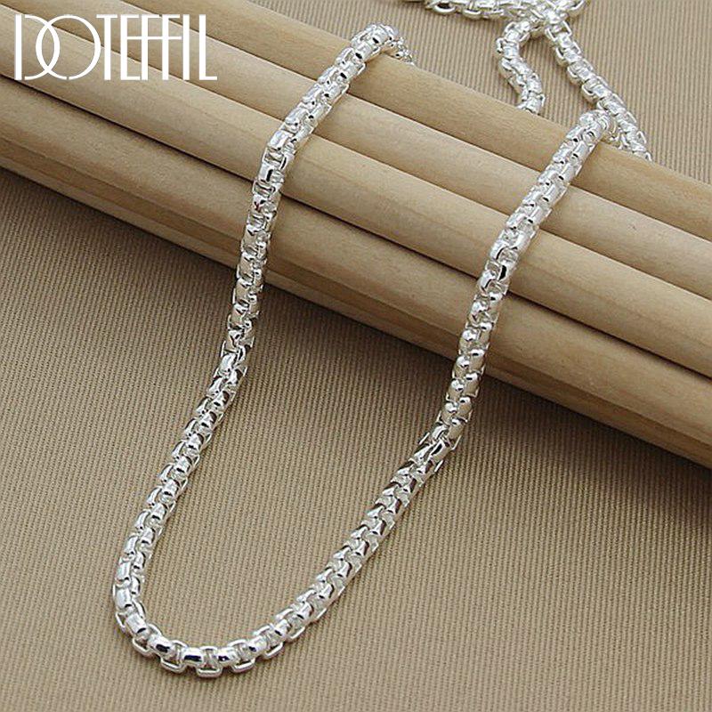 

DOTEFFIL 925 Silver 5mm Round Box Chain 18/20/24 Inch Necklace For Woman Men Fashion Wedding Engagement Charm Jewelry 50cm