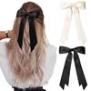 FAMEZA 2pcs Solid Silky Satin Hair Bows for Women, Ribbon Clip with Long Tail, Red and Black Hair Bow Hair Accessories, Bow for Hair for Women Girl