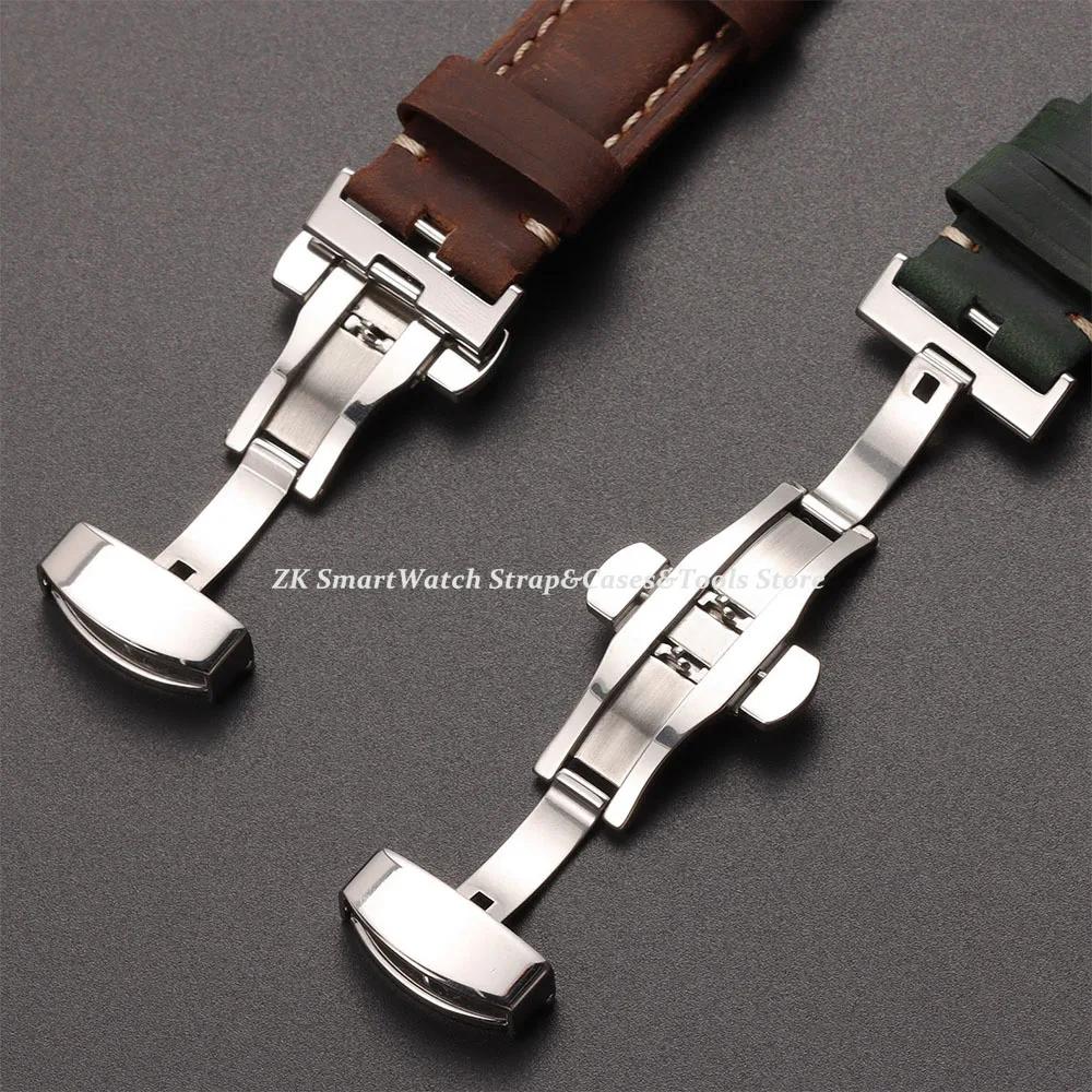 Echtes Kalbsleder Uhrenarmband für Omega Business-Uhrarmband für Seiko 22mm 20mm 26mm Schmetterlingsverschluss Nähte Braunes Armband