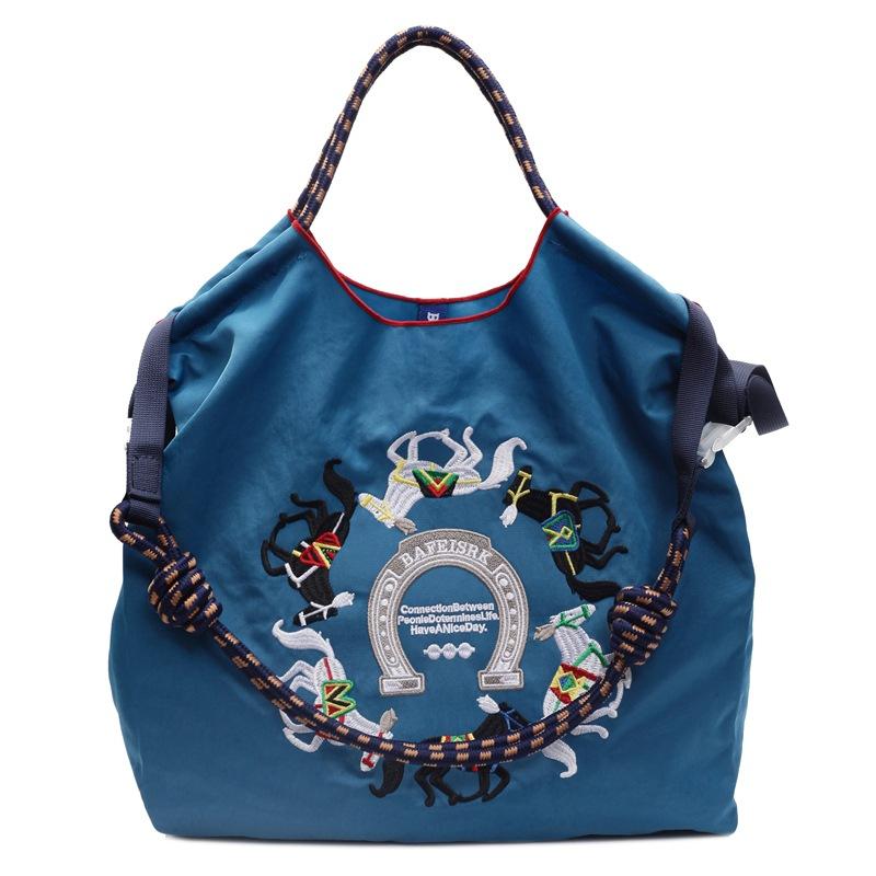 Literary small fresh embroidery pony contrasting color large capacity women's armpit bag new women's shoulder messenger bag