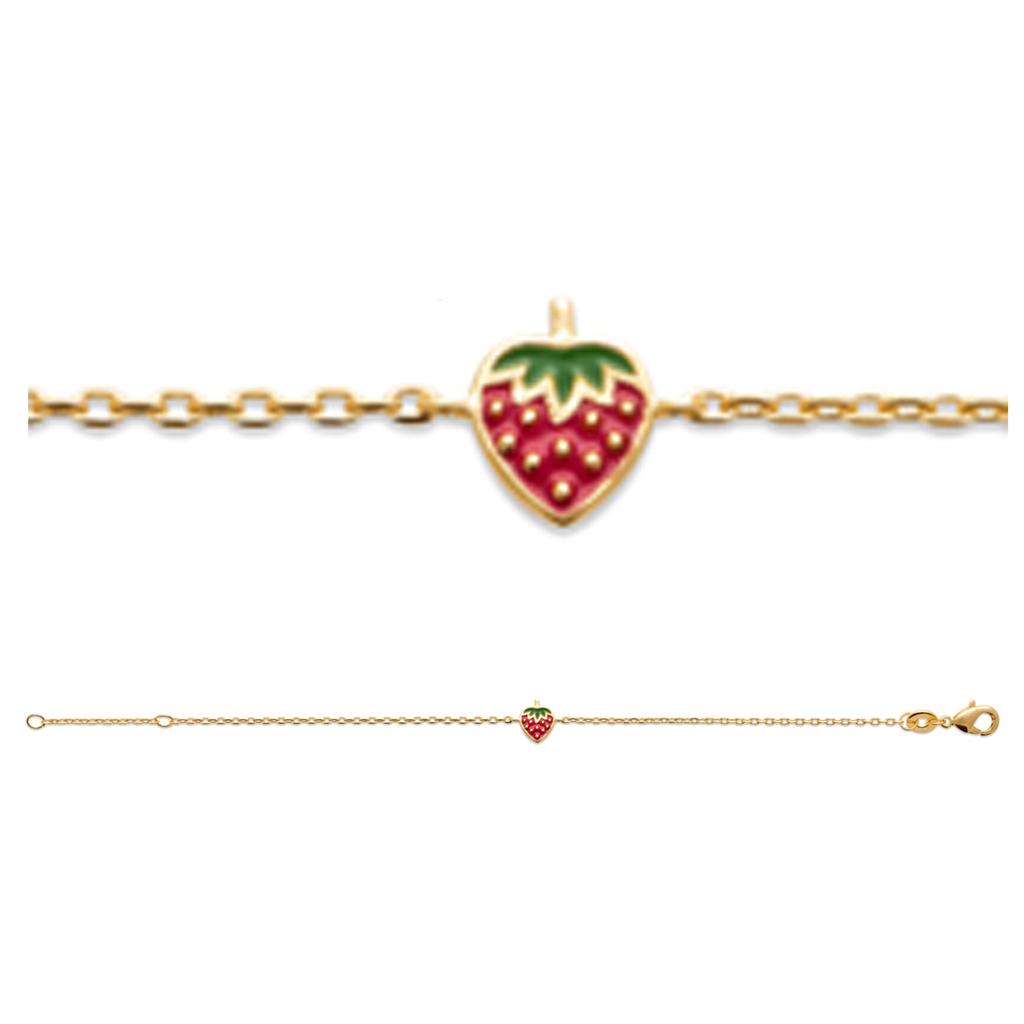 Les Trésors De Lily [R7740] - Bracelet Plaqué or 'Fraise' rouge doré - 15 cm- 6x5 mm