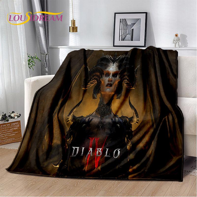 Koc 3D Diablo Gra Gamer Kreskówka Miękki Pluszowy, Koc Flanelowy Koc Narzuta na Salon Sypialnię Łóżko Sofa Piknik Okrycie Dzieci