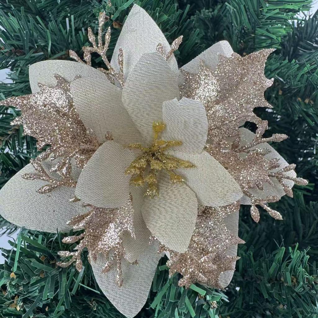 1PC Christmas Golden Glitter 14cm Flower Christmas Tree Decoration Ornaments Color Glitter Home Party Decoration Supplies