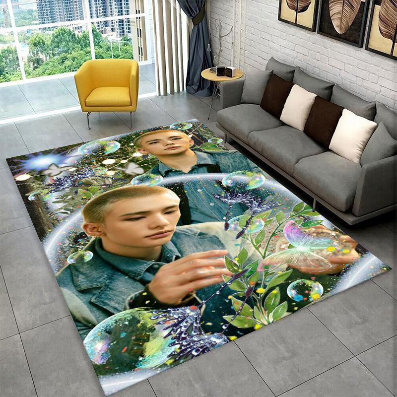 Fashion Kpop Hyunjin Stray Kids Non-Slip Area Rug for Living Room,Bedroom,Playroom,Soft Carpet Floor Mat Home Decor Rug Kid Room