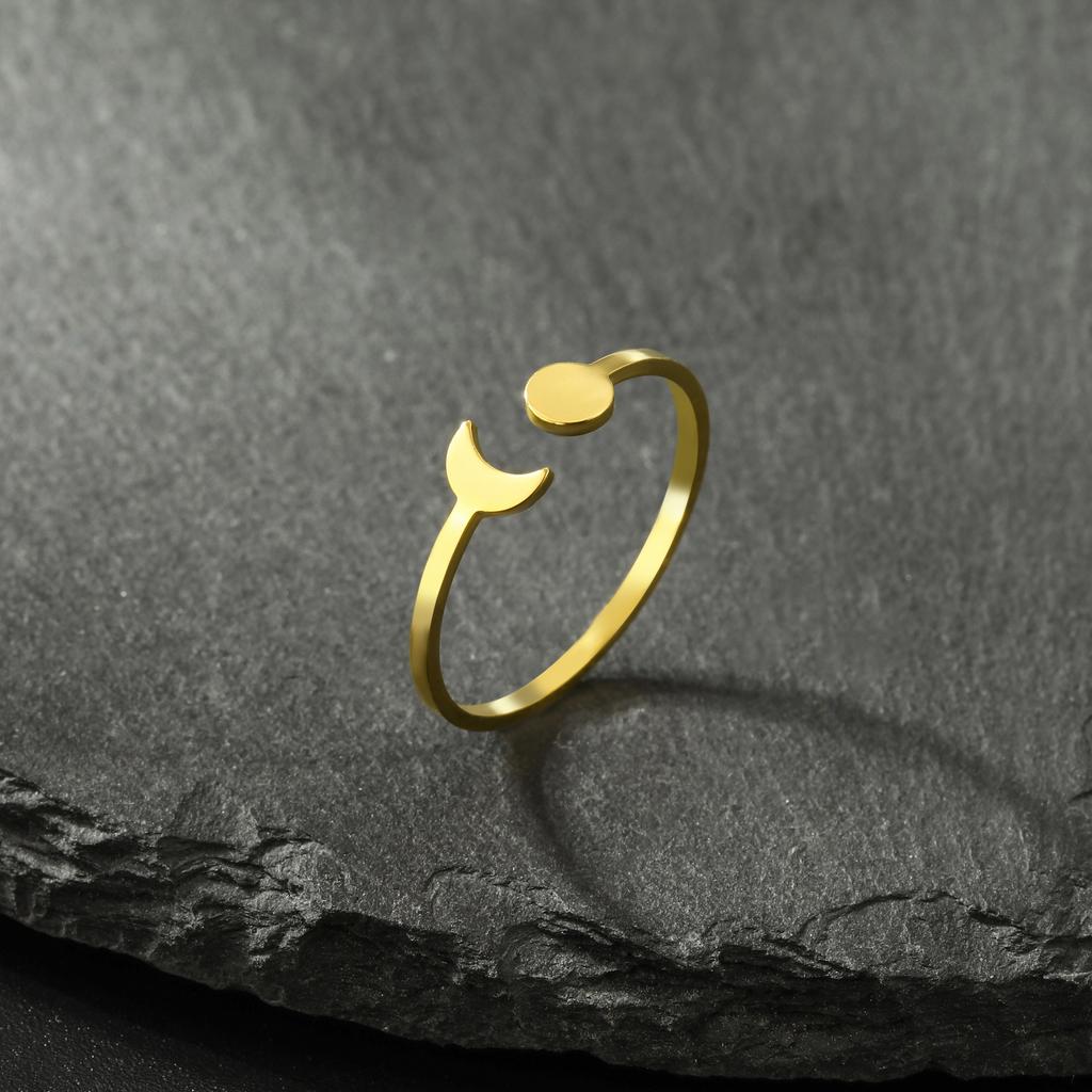 Skyrim Hollow Solid Sun Moon Stainless Steel Open Ring Women'S Girls Fashion Minimalist Birthday Gift Jewelry Gift New