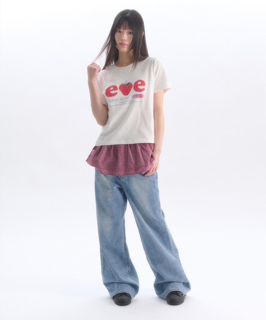 AMBLER Strawberry Applique Embroidery Short Sleeve T-Shirt As1308 (Ivory)