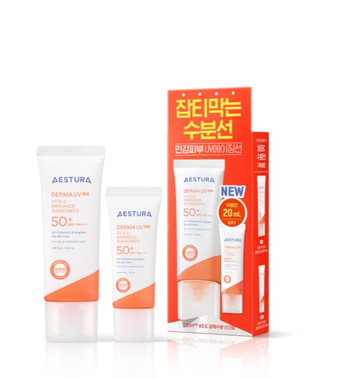 [NOUVEAU] AESTURA DermaUV365 Écran Solaire Éclat Vita-C 40ml + 20ml | Éclaircissant + Hydratation | SPF50+