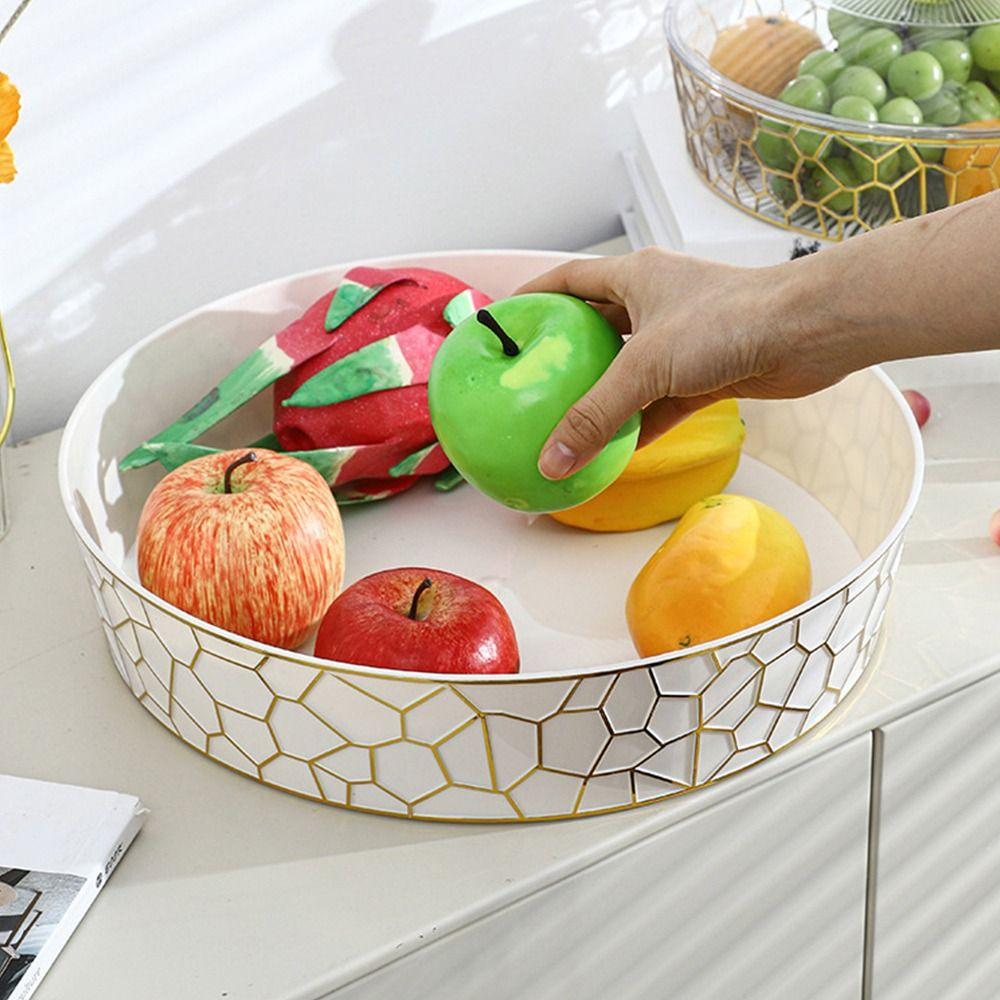 New Round Fruit Plate with Lid Transparent Fruit Tray Stone Grain Fruit Tray Desktop Sundries Storage Box Fruit Bowl