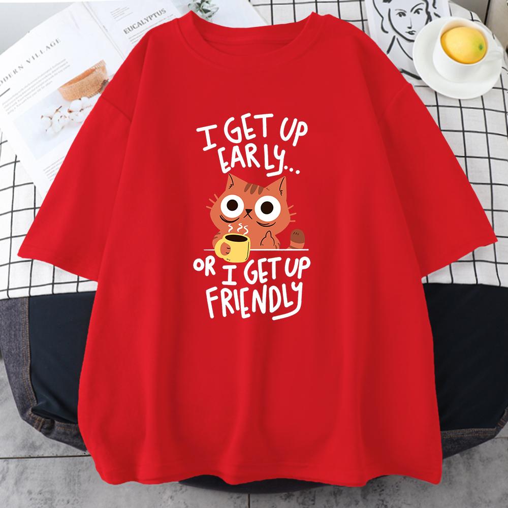 

Morning Cat Hip Hop Coffee Cat Printing Male Cotton T-Shirts Creativity Vintage O-Neck Tee Clothing Breathable Oversize Men Tops M