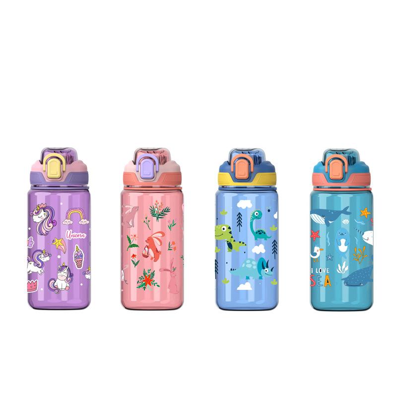 600ml Water Bottle With Silicone Straw - Leakproof Bpa-free Plastic Water Bottles Summer Kids Water Cup Outdoor Traveling Bottle