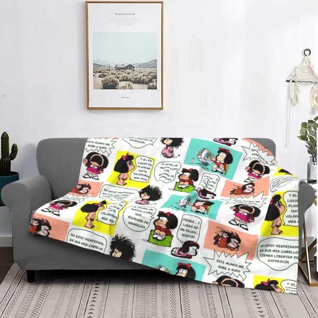 Coperta Mafalda Stampata 3D Morbido Pile di Flanella Calda Cartoni Animati Coperte Plaid per Casa Camera da Letto Divano Copriletti