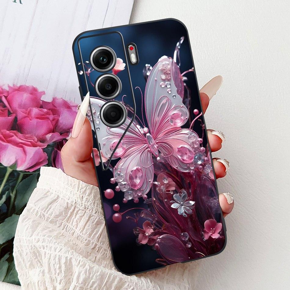 For Tecno Camon 40 Pro 4G Camon40 Elegant Floral Cat Phone Case For Camon 40 40Pro 4G CM6 CM5 Black Silicone Soft Cases Bumpers