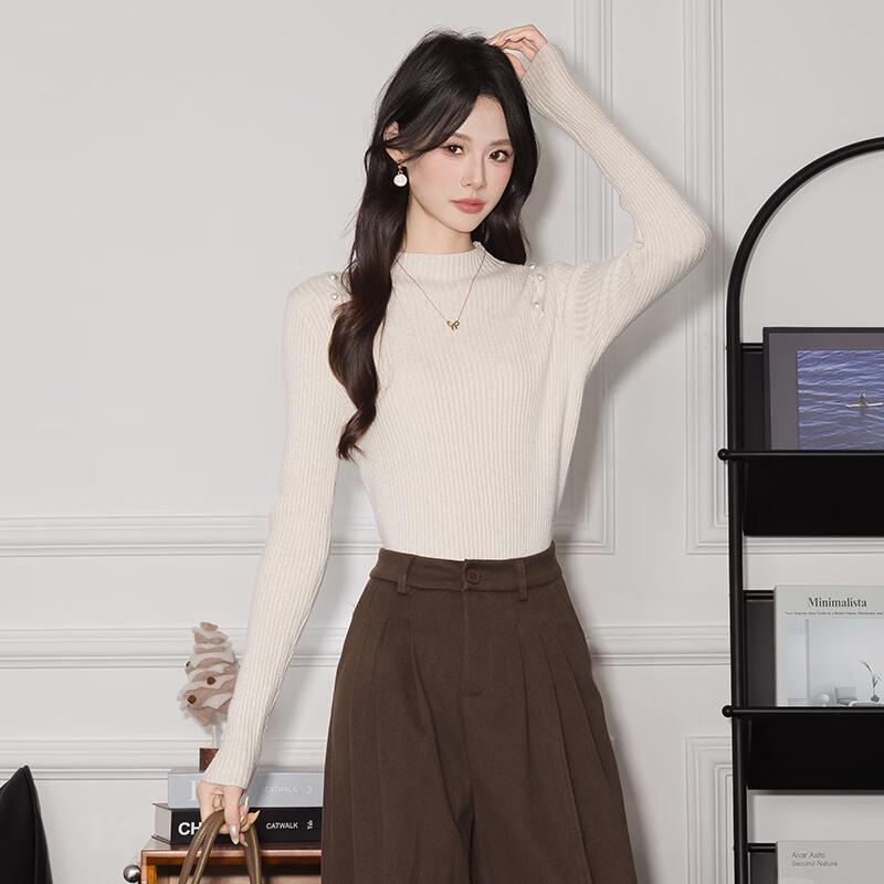 

Teluoman Women s Round Neck Long Sleeve Knit Sweater One Size