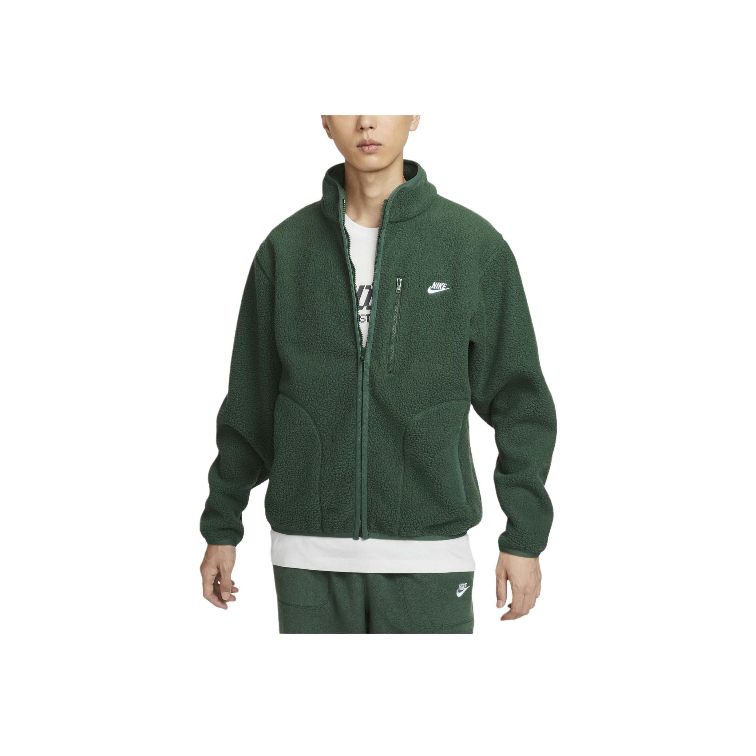 Nike Club Casual Fashion Simple Zipper Long Sleeve Fleece Jacket Men Jackets Fir-Green White FZ0889-323 L