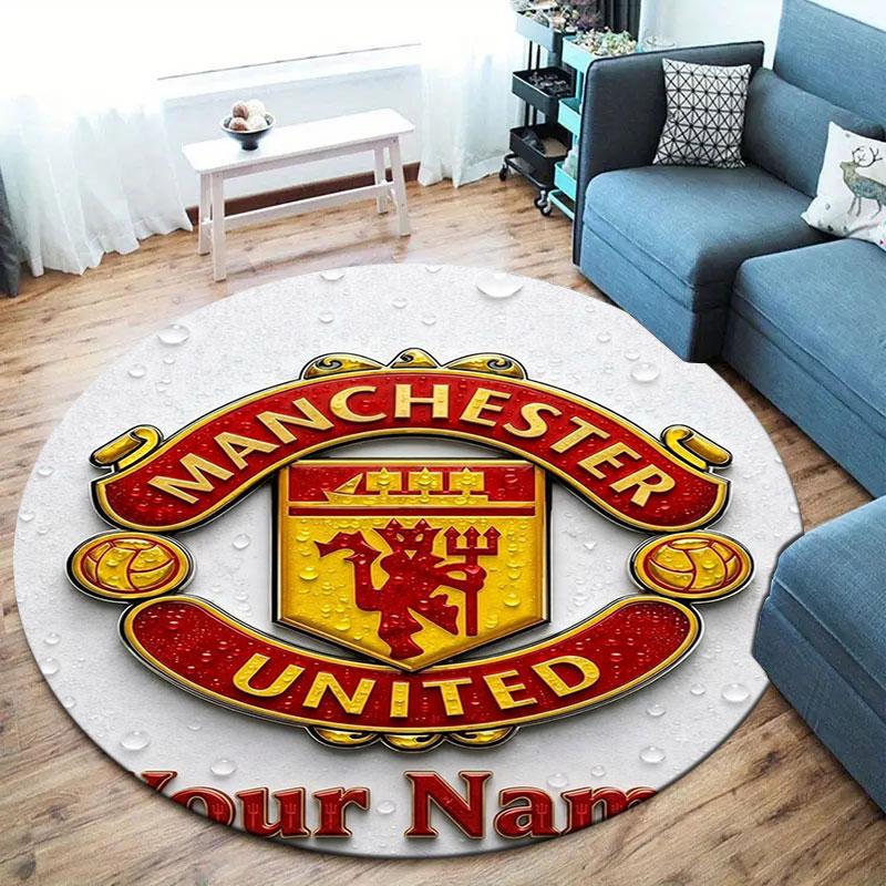 Manchester United F Custom Name Round Area Rug,Carpet Rug for Living Room Bedroom Sofa Playroom Decor,Non-slip Floor Mat
