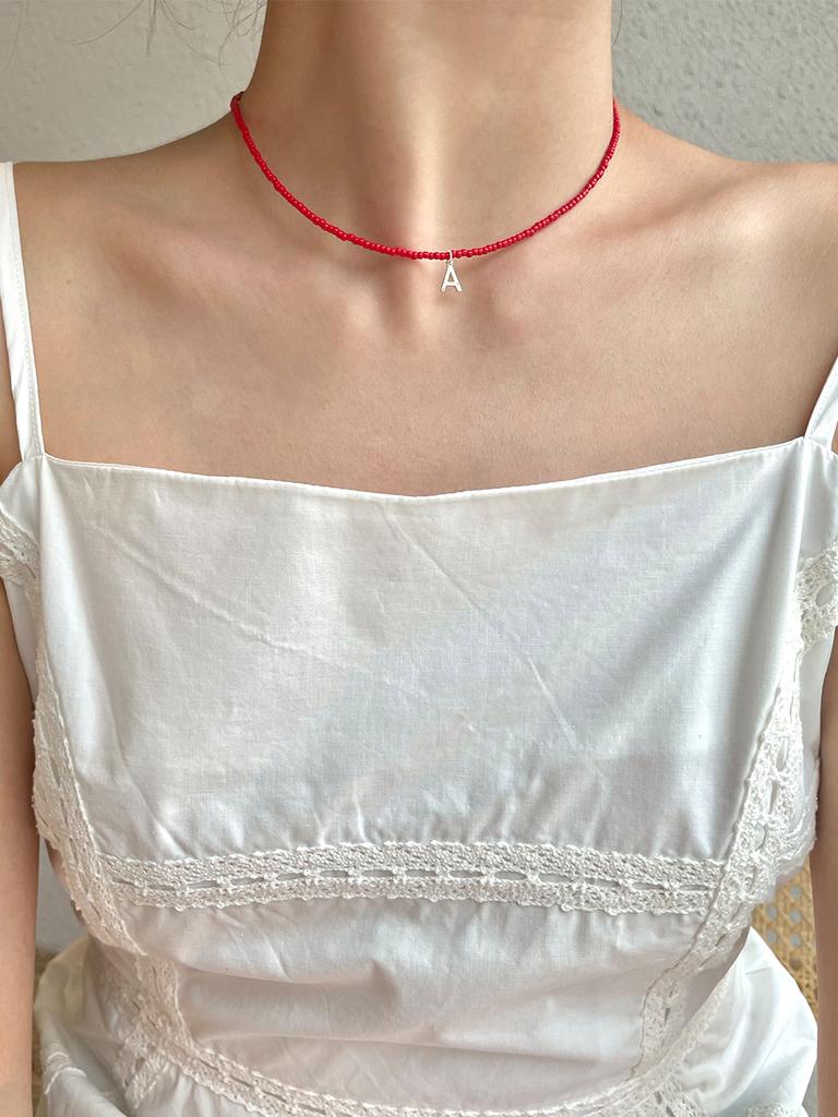 Leeenoir Cherry Red Initial Necklace (A Type)