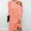 Abito da donna casual a tinta unita slim fit con scollo rotondo e spalle scoperte a maniche lunghe