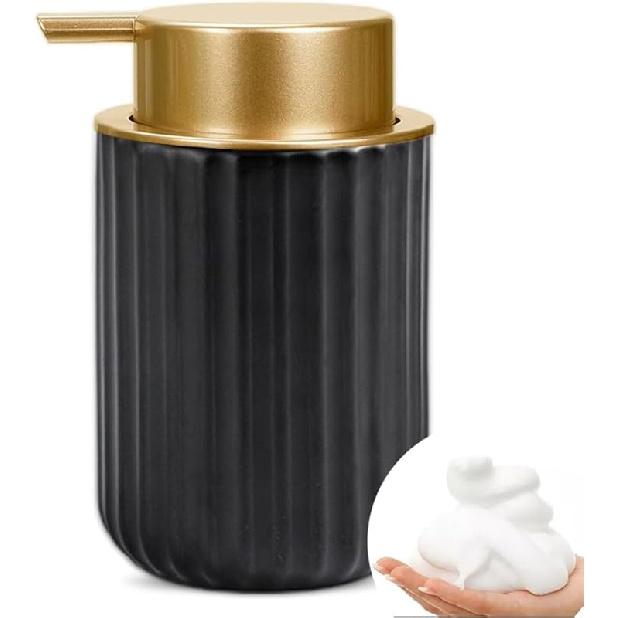 Foaming Hand Soap Dispenser, Kitchen Soap Dispenser with Gold Soap Pump, Ceramic Foam Soap Dispenser for Bathroom,11OZ Refillable Soap Dispenser for