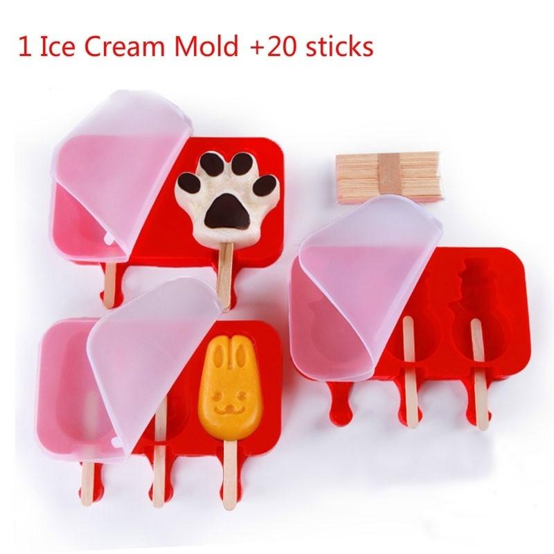 

2/3 Cells DIY Frozen Ice Cream Mold Silicone Popsicle Maker Holder With Wooden Sticks Ice Lolly Mould Tray Pan Kitchen Tools 3cups oval