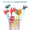 Supplies Kids Drinking Decor Dinosaur Reusable Straws Straws-Plastic Dino Theme Cartoon Pattern