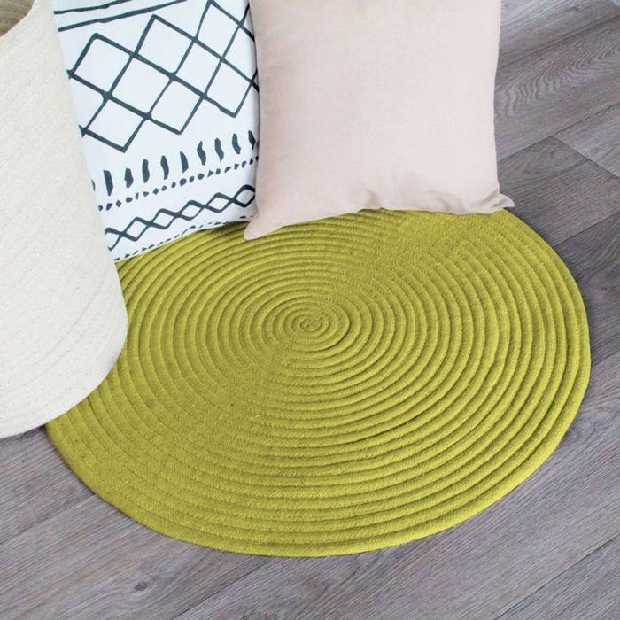 Reversible Cotton Rug, Anise Green Rope Effect, Diam.120