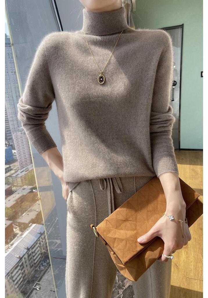 Women's 35% Cashmere Seamless Turtleneck Sweater - Versatile Knit Pullover