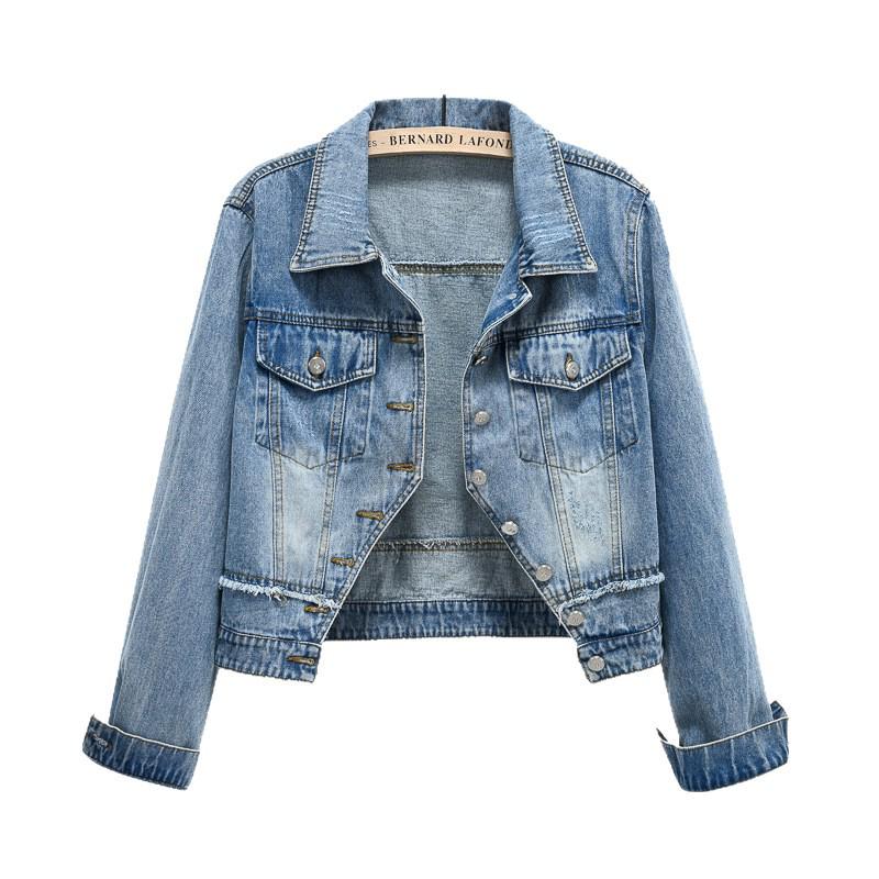 Trendy Women's Spring/Autumn Retro Slimming Hong Kong Style Washed Denim Jacket