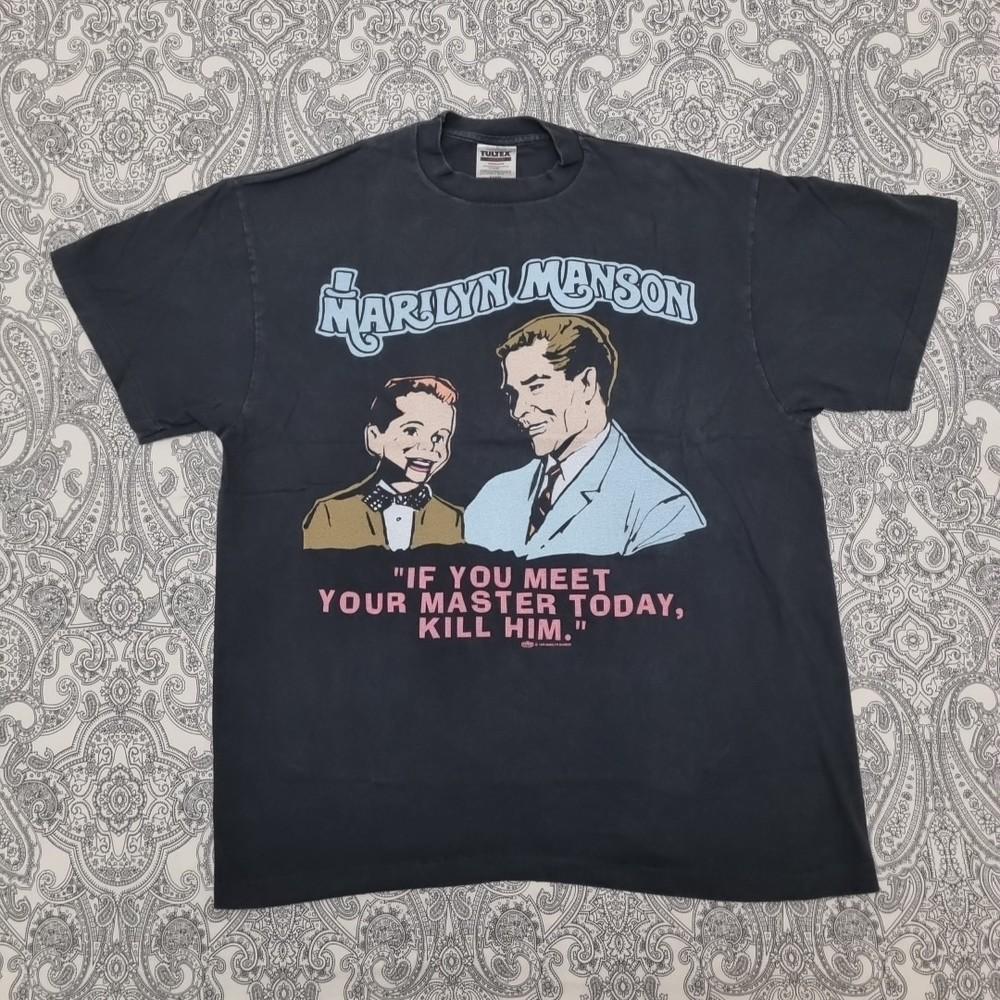 

Винтажная футболка Marilyn Manson с графическим принтом, футболка группы, одинарный шов, Tultex M