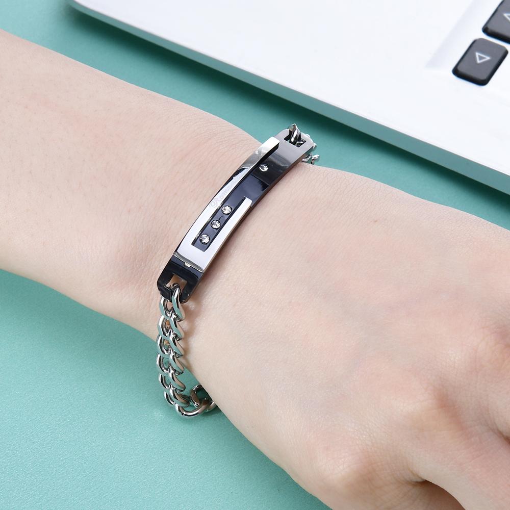 1pc Love Sweet Gift Stainless Steel Black/Rose Gold Color  Lovers Couple Crystal Bracelet Bangles for Man Woman