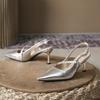 Silver Diagonal Belt Design Fairy Temperament Pointed Head Thin Heel High Heel Single Shoes One Word Bag Head Sandals Summer