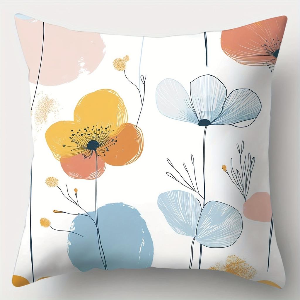 Soft - Toned Floral Abstract Art Pillowcasebedroom Living Room Sofa Home Decor Polyester Cushion Cover With Zipper