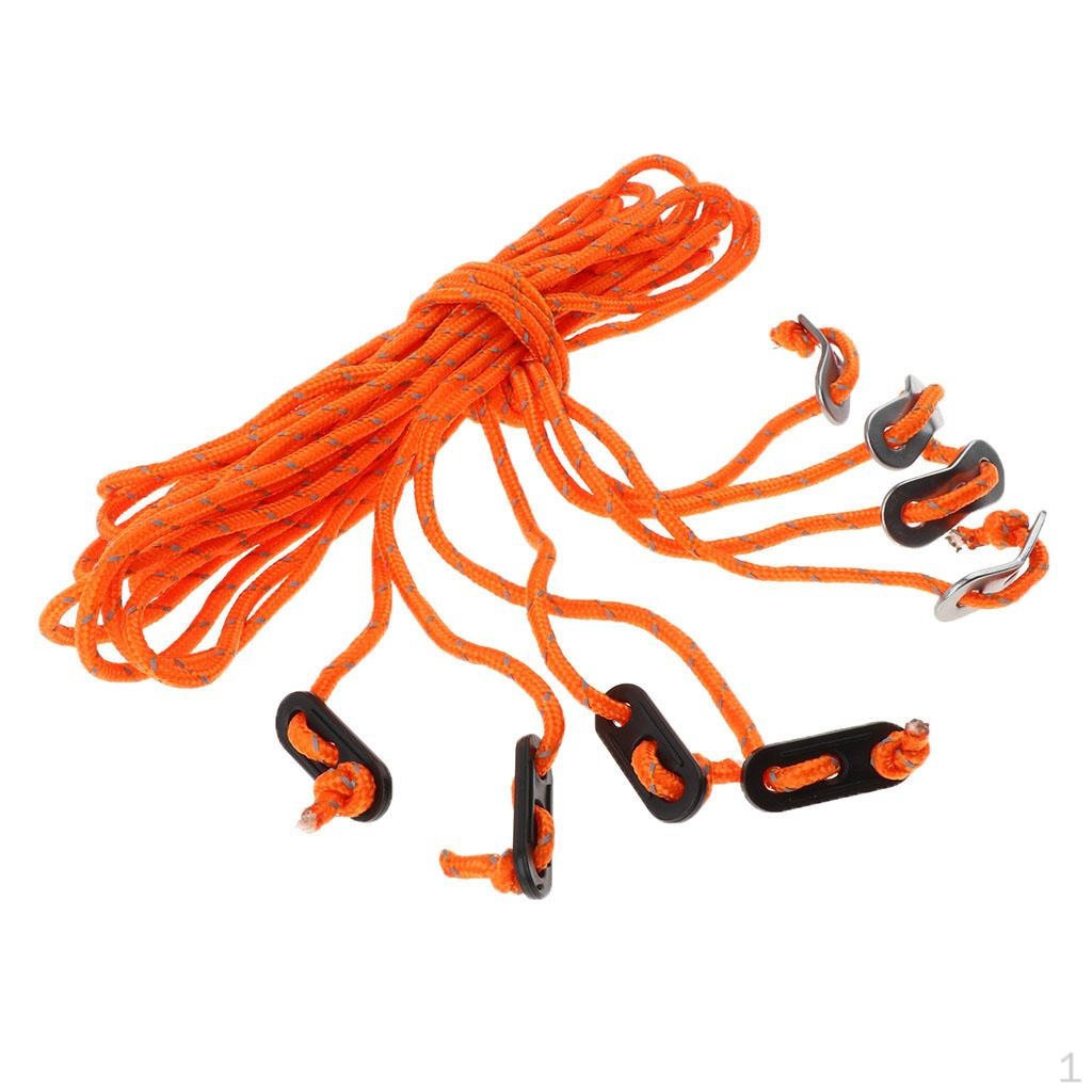 4pcs 4mm Reflective Guyline Rope & Tensioners Camping Tent Awning Accessory 4pcsx4m Orange B