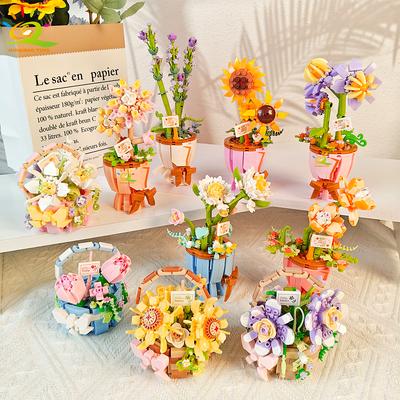 HUIQIBAO MOC Modelo de Flor Micro Bloque de Construcción DIY Ramo Eterno Decoración de Planta de Escritorio para el Hogar Regalo para Niña Juguete Infantil