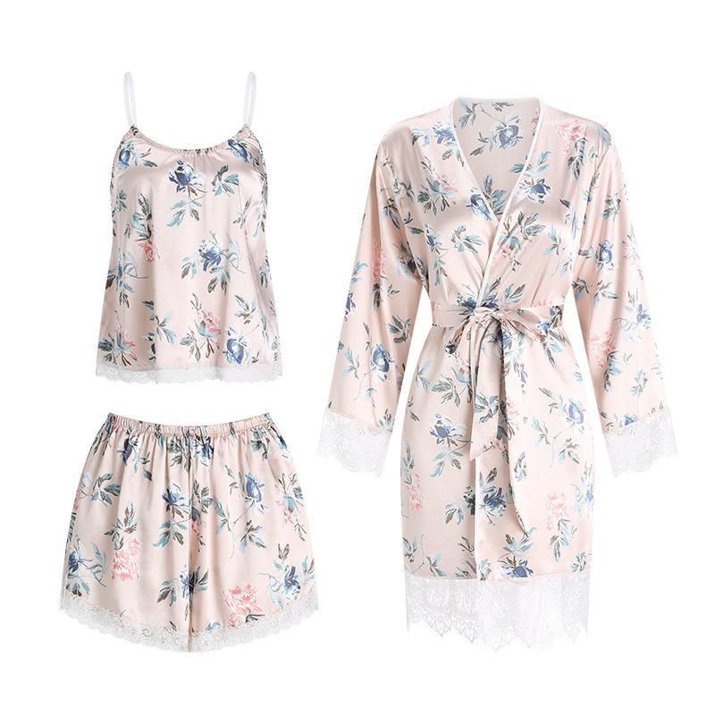 Women's Lace Cami Shorts Sleepwear with Robe Lounge Set