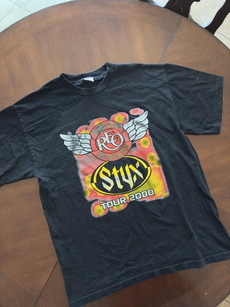 Reo Speed Wagon Styx Tour Size XL Black American Rock Band Tee Unisex T-Shirt XXL