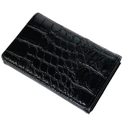 Crossmarberry Krokodil Visitenkartenetui für Damen, Synthetikleder, Magnetverschluss, Einfach zu bedienen, Fächer, Schlichtes Design, Kompakt, Schwarz, R118