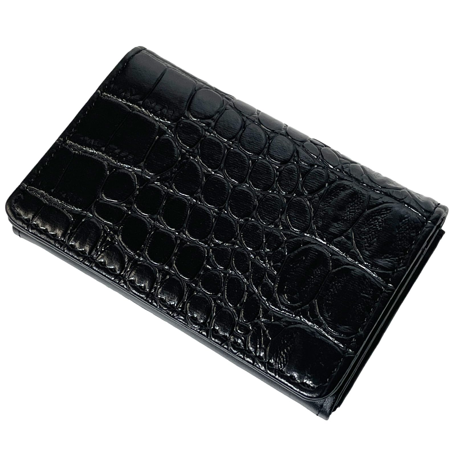 Деловая визитница Crossmarberry Crocodile для женщин, Искусственная кожа, Магнитный дизайн, Простота использования, Разделители, Простой дизайн, Компактный, Черный, R118