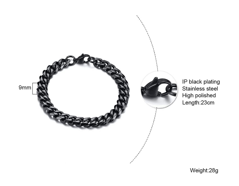 [Deelfel] Titanium Bracelet Chain, 21cm, Black, Polished Finish, Cuban Link Chain, Made of Titanium, Hypoallergenic, Perfect for Anniversaries, New Ye