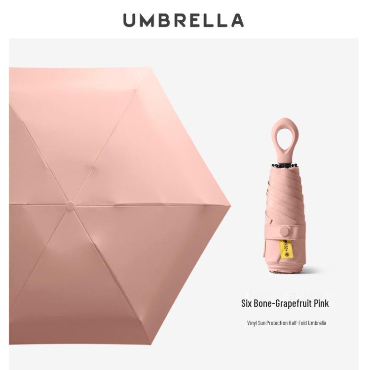 New Macaron Color Five-Fold Ultra-Light Sun Protection Compact Mini Umbrella with Buckle Handle